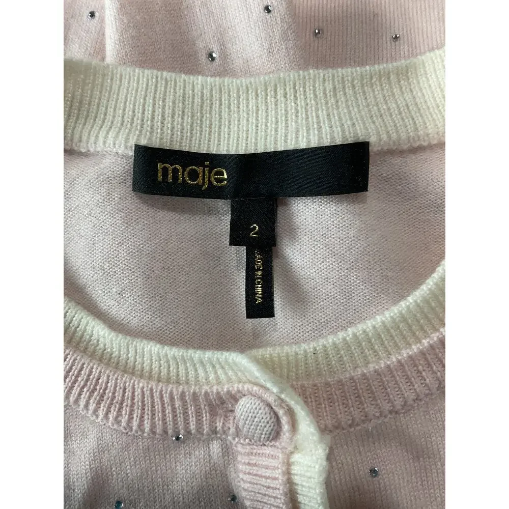 Maje Embellished Pink Rhinestone Button Front Cardigan Size M - Picture 4 of 6